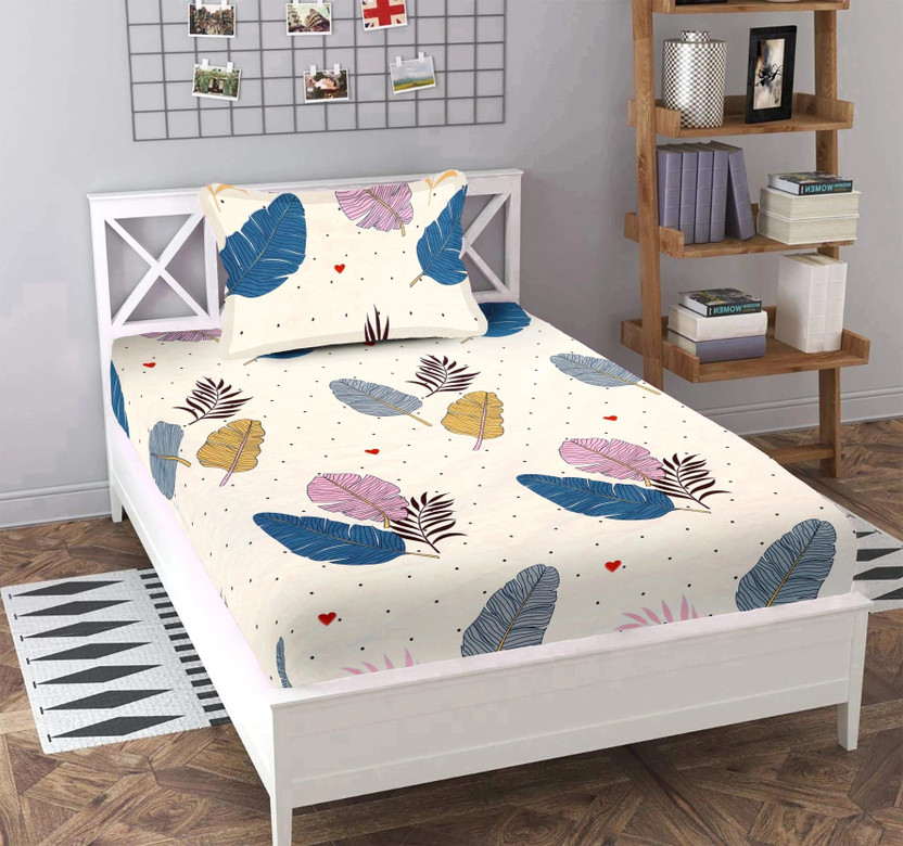 BLUEDOT Cotton Queen Flat 200 TC Self Design 1 Bedsheet with 2 Pillow Covers(Multicolor)