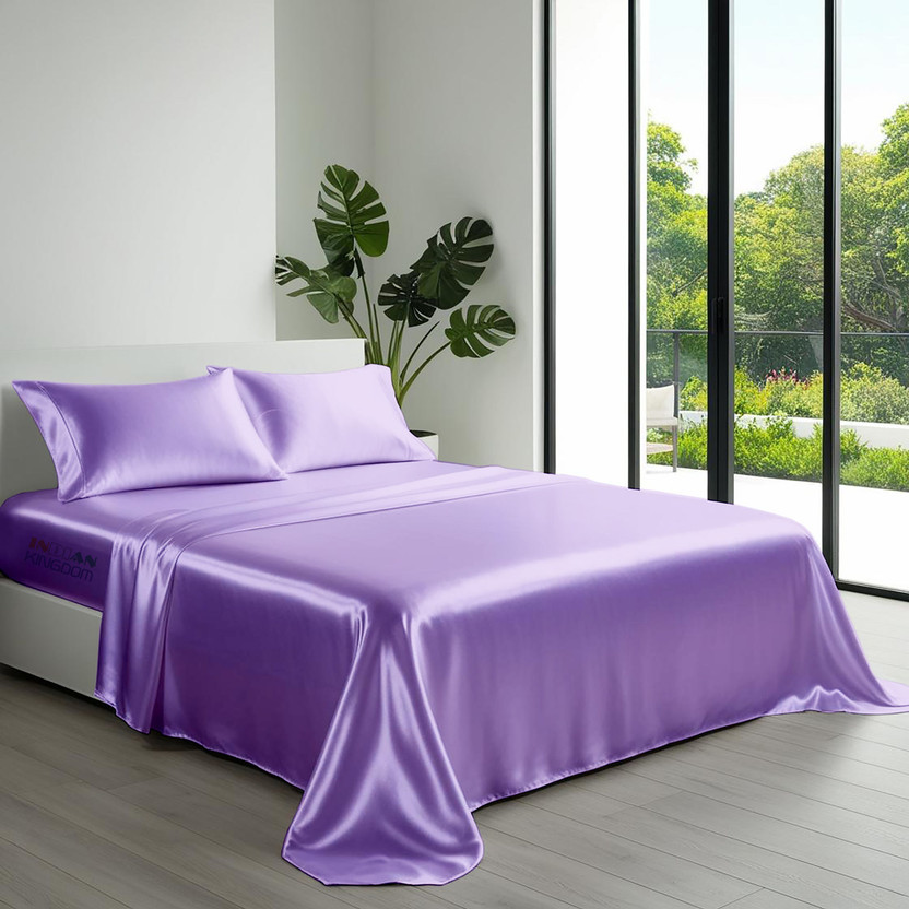 YRM Silk Single Flat 400 TC Solid 1 Bedsheet with 2 Pillow Covers(Lavender)