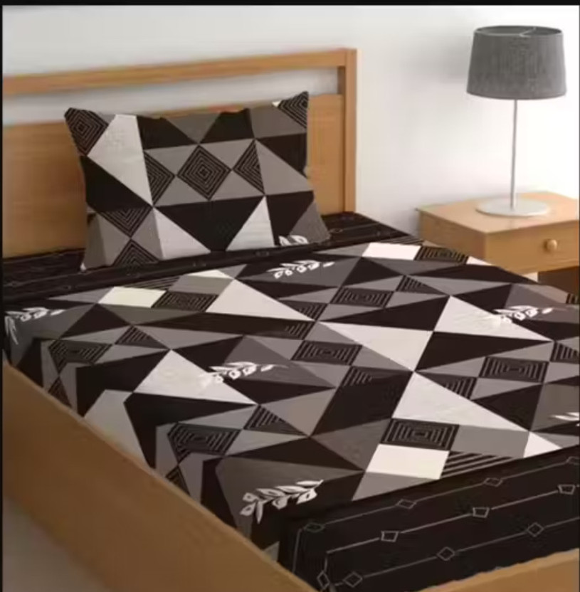 angeet Cotton Single Flat 220 TC Checkered 1 Bedsheet with 2 Pillow Covers(Brown)