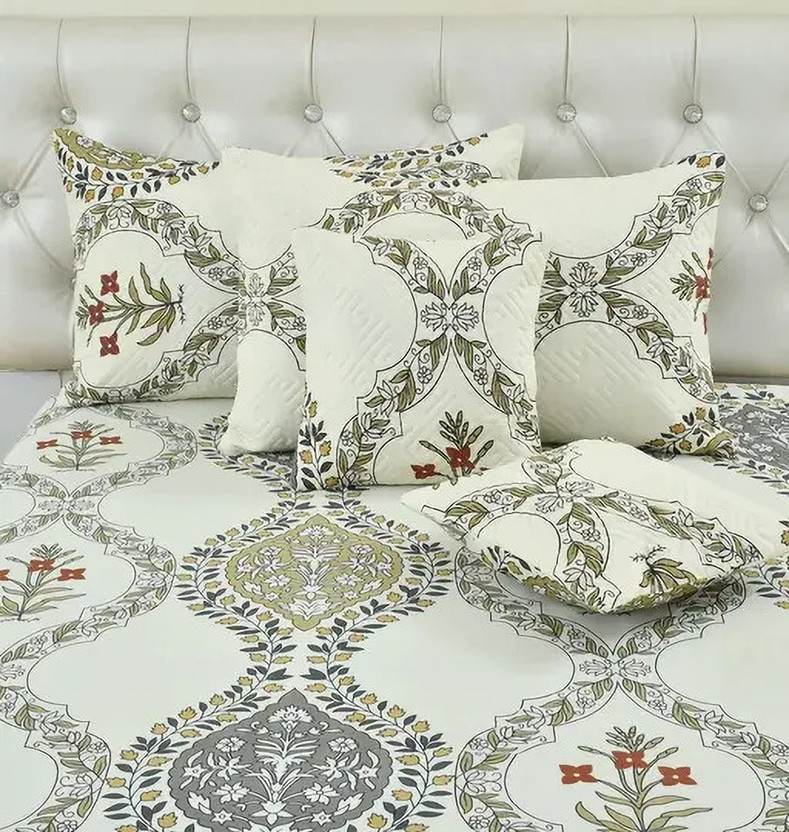 BedSoul BedSoul Cotton King Flat 320 TC Printed 1 Bedsheet with 2 Pillow Covers, 2 Cushion Covers(Off White) - Flipkart Deal