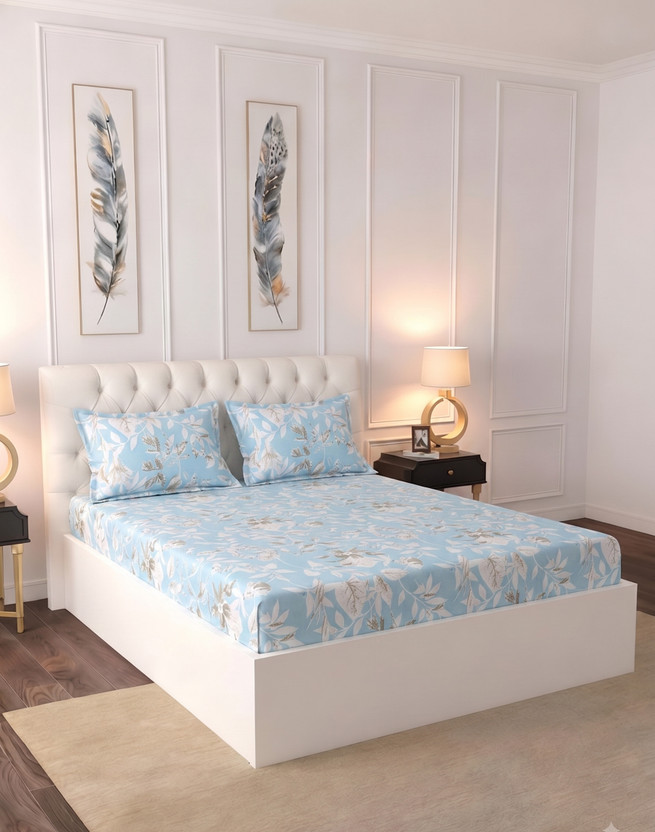 Raymond Raymond Home Microfiber Double Flat 110 TC Floral 1 Bedsheet(Sky Blue) - Flipkart Deal