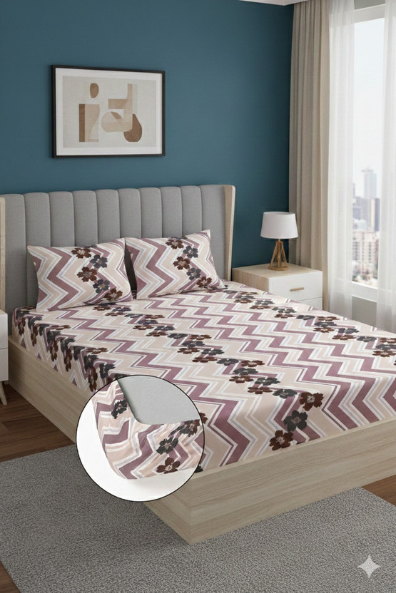 YaAkholic Microfiber Double Fitted (Elastic) 242 TC Printed 1 Bedsheet(Purple)