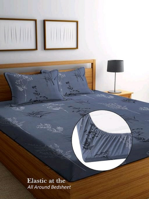 TerryFox Cotton Double Fitted (Elastic) 360 TC Printed 1 Bedsheet with 2 Pillow Covers(Multicolor)