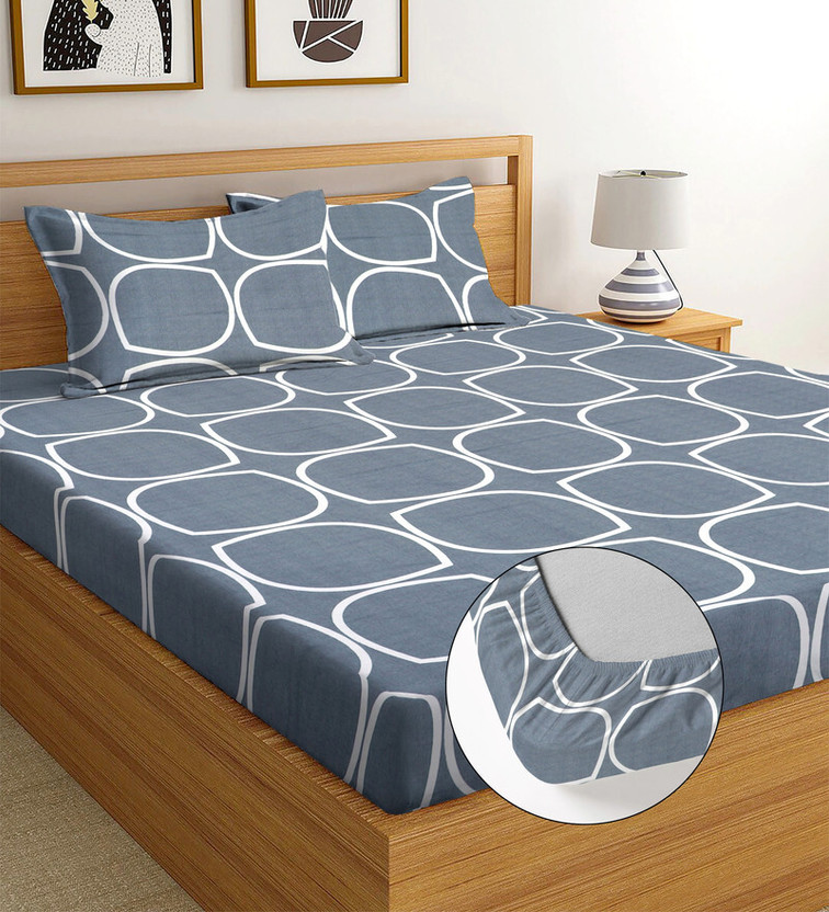 Shophox Shophox Cotton King Bed Cover(Blue, Green, Orange, 1 Fitted Bedsheet, 2 Pillow Covers) - Flipkart Deal