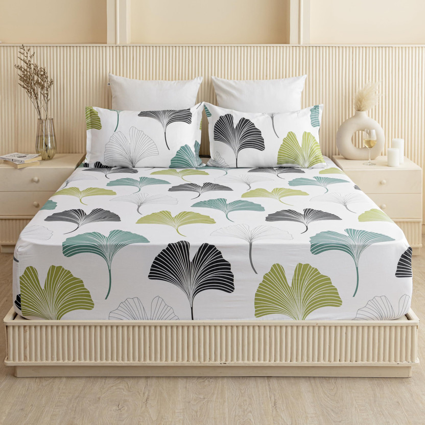 HOMEMONDE HOMEMONDE Cotton Queen Fitted (Elastic) 210 TC Printed 1 Bedsheet with 2 Pillow Covers(Blue & Green) - Flipkart Deal