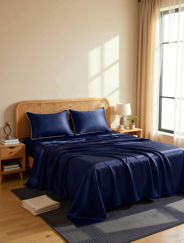 SANMARINO SANMARINO Satin King Flat 300 TC Solid 1 Bedsheet(Blue) - Flipkart Deal