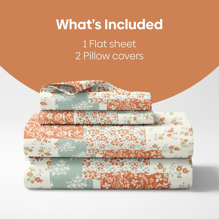 haus & kinder Cotton King Flat 144 TC Floral 1 Bedsheet with 2 Pillow Covers(Multicolor)