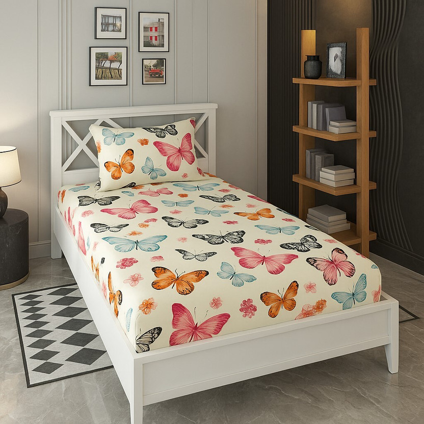 Shivi Creation Cotton Single Flat 170 TC Printed 1 Bedsheet with 2 Pillow Covers(Multicolor)