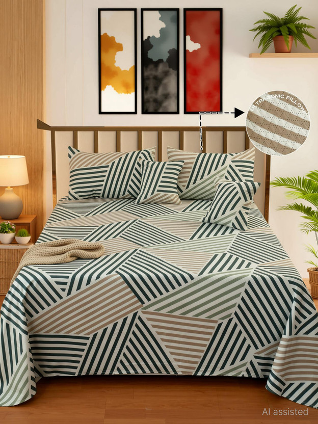 New New Click Shop Cotton Double Flat 280 TC Floral 1 Bedsheet with 2 Pillow Covers, 2 Cushion Covers(1 Bedsheet + 2 Quilted PillowCover + 2 Quilted CushionCovers.) - Flipkart Deal