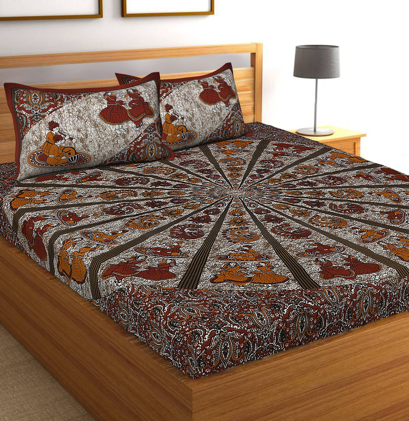 Monique Monique Cotton Double Flat 144 TC Jaipuri Prints 1 Bedsheet with 2 Pillow Covers(Doll-Maroon) - Flipkart Deal