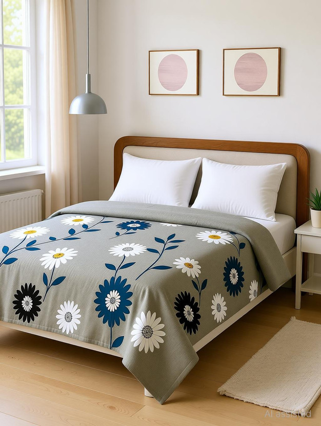Flipkart SmartBuy Microfiber Double Flat 110 TC Printed 1 Bedsheet(Grey)