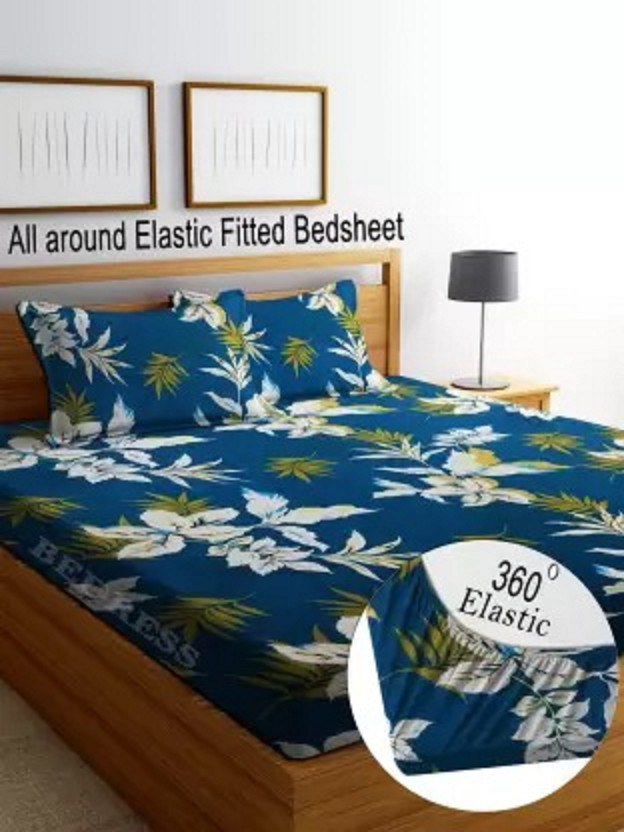 Stylishkanha Cotton Queen Fitted (Elastic) 320 TC Printed 1 Bedsheet with 2 Pillow Covers(Multicolor)