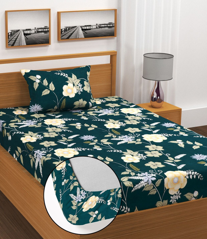 BLUEDOT Cotton Single Fitted (Elastic) 200 TC Floral 1 Bedsheet(Multicolor)