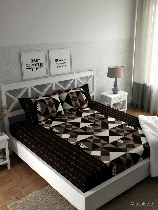 TerryFox Cotton Double Fitted (Elastic) 180 TC Printed 1 Bedsheet with 2 Pillow Covers(Multicolor)