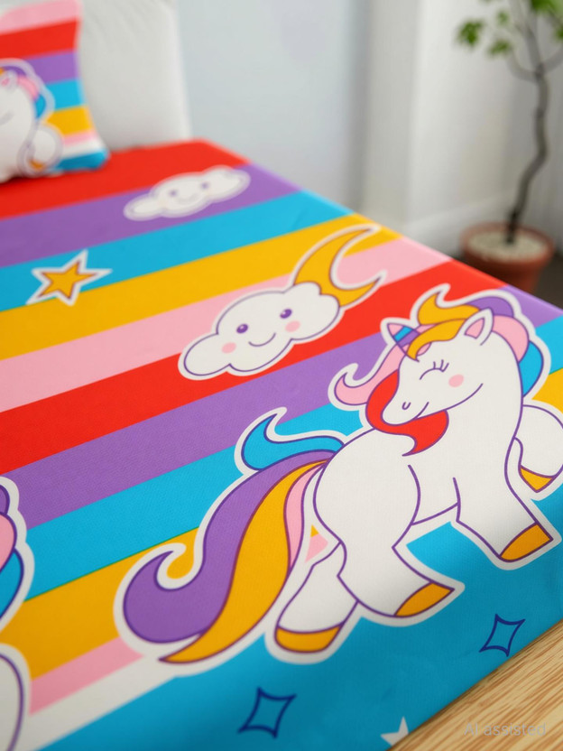 rulit Microfiber Single Flat 190 TC 3D Printed 1 Bedsheet with 2 Pillow Covers(Multicolor)