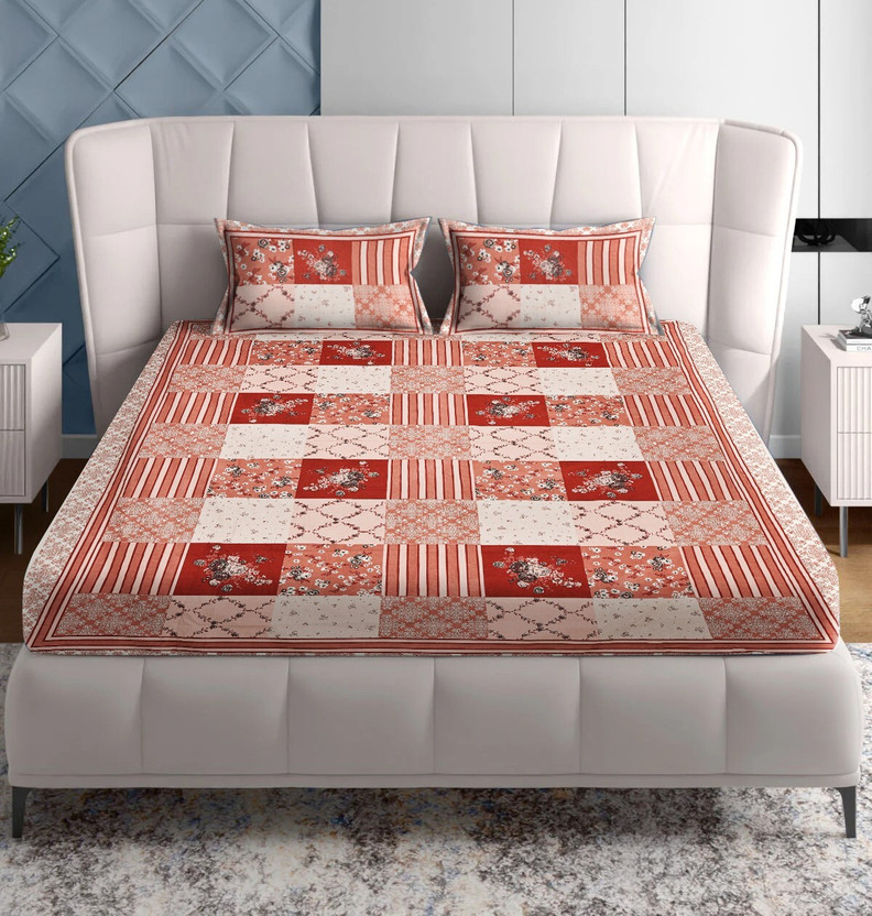 CARLTON CARLTON LONDON Cotton King Flat 280 TC Printed 1 Summer Bedsheet with 2 Pillow Covers(Rust Maroon) - Flipkart Deal