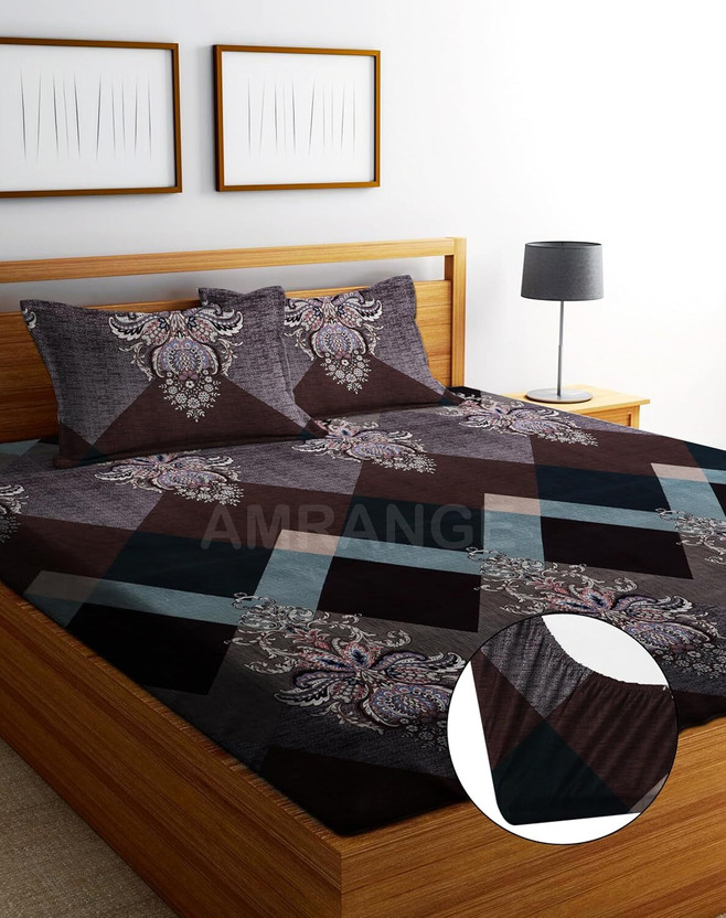 anand hub Cotton Double Fitted (Elastic) 320 TC Checkered 1 Bedsheet with 2 Pillow Covers(Multicolor)