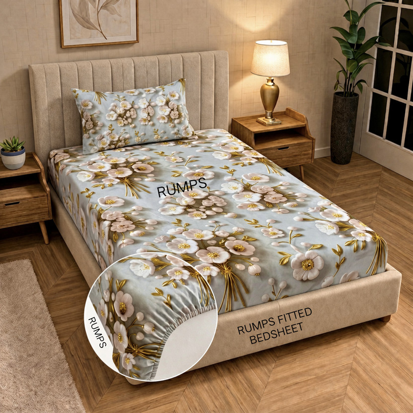 Rumps Cotton Single Fitted (Elastic) 350 TC Printed 1 Bedsheet(7d pink)