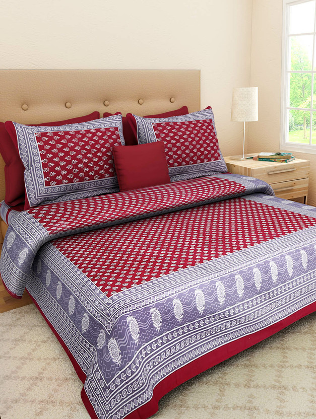 NAIWAL FASHION Cotton Queen Sized Bedding Set(Red, 1 Bedsheet With 2 Pillow Cover)