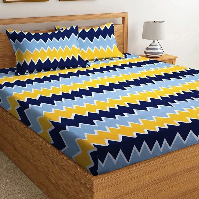 VAS COLLECTIONS Microfiber Double Flat 144 TC Printed 1 Bedsheet with 2 Pillow Covers(Yellow)