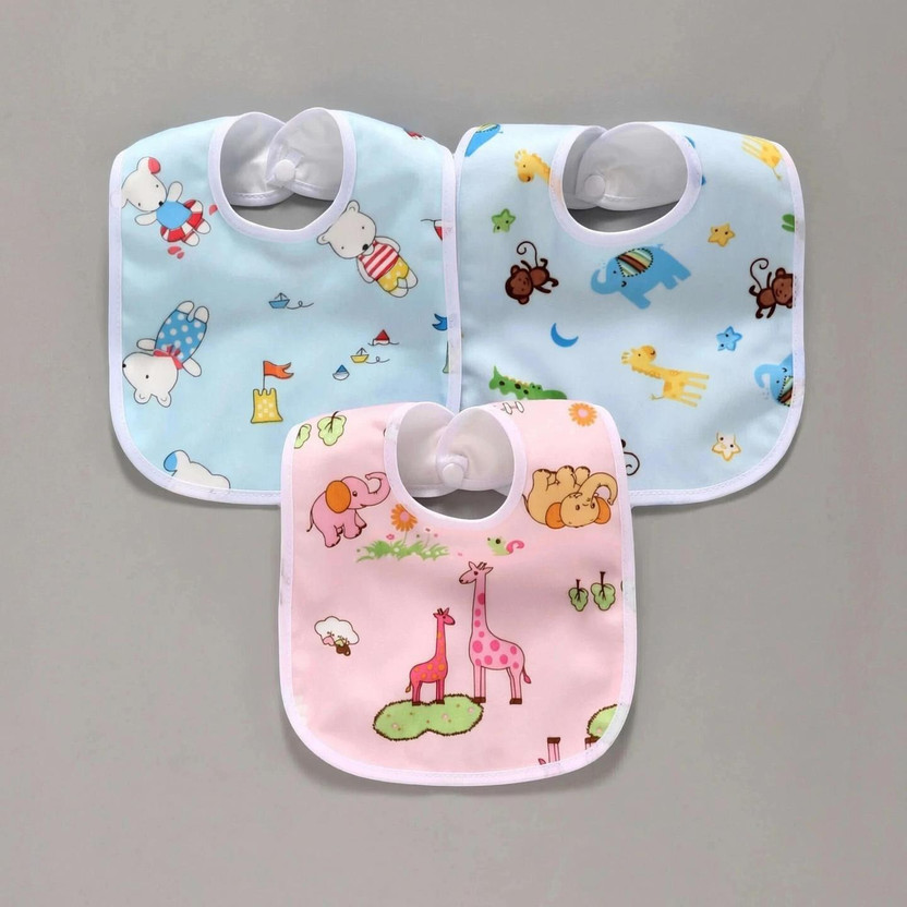 NEPEE Waterproof, Super Soft Cotton Daily Use, Elegant and Stylish Velcro bibs for baby boy and baby girl-Pack of 3 (Multicolor)(Multicolor)