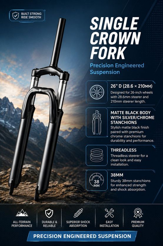 Furix Furix 26 Inch Single Crown Suspension Fork 38mm Threadless MTB Steel Mountain Bike Bicycle Fork(BLACK 100 mm) - Flipkart Deal