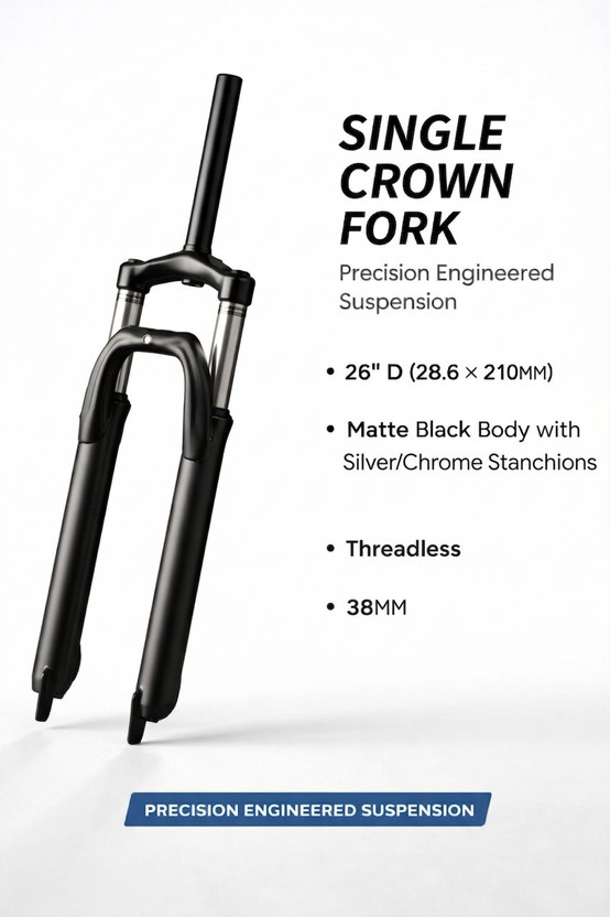 Furix Single Crown Threadless Suspension Fork 26'' for Mountain Bike, 38mm Stanchions Steel Mountain Bike Bicycle Fork(BLACK 100 mm)