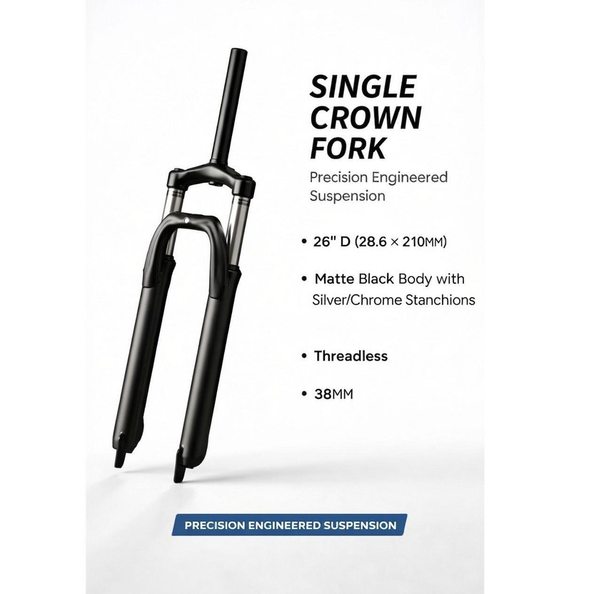 Furix Furix Single Crown Threadless Suspension Fork 26'' for Mountain Bike, 38mm Stanchions Steel Mountain Bike Bicycle Fork(BLACK 100 mm) - Flipkart Deal