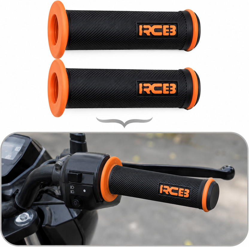 TA TA Black & Orange Anti-Slip Rubber Handle Grip Handle Bar Grip For Universal For Bike, Hero, TVS, Honda, Bajaj, KTM, Kawasaki, Yamaha Universal For Bike(Pack of 2) - Flipkart Deal