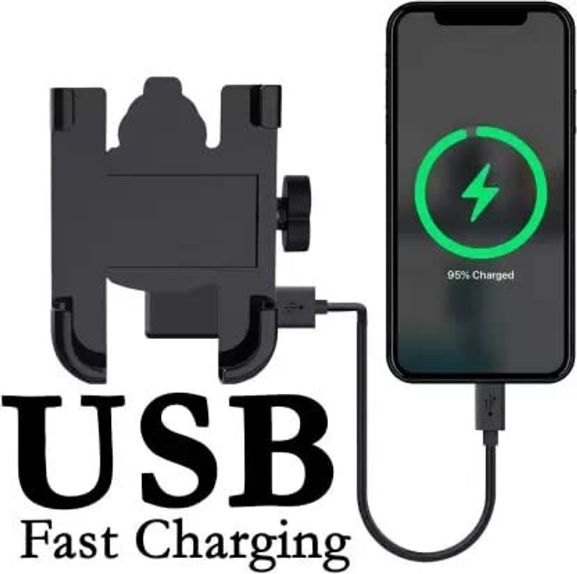 Swaminex USB Bike Mobile Holder with Charging | Motorcycle Phone Mount Stand Bike Mobile Holder(Black)