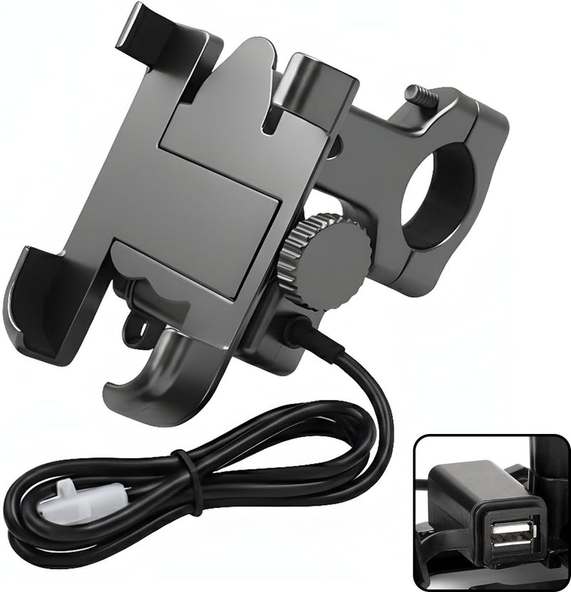 aksmit 360° Rotatable Bike Phone Holder with USB Charger Mount Holder Bike Mobile Holder(Black)