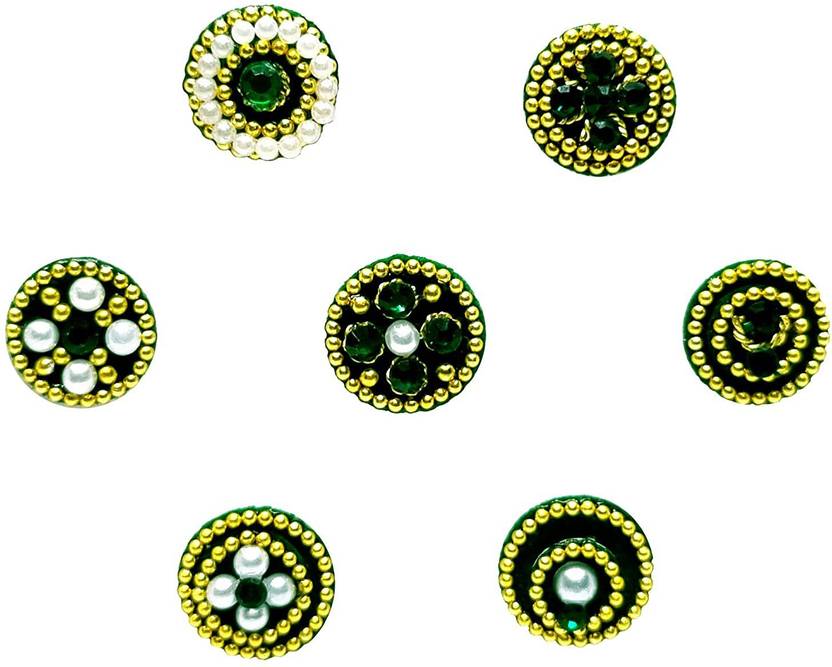 Comet Busters Beautiful Assorted Handcrafted Round Green Velvet Bindi