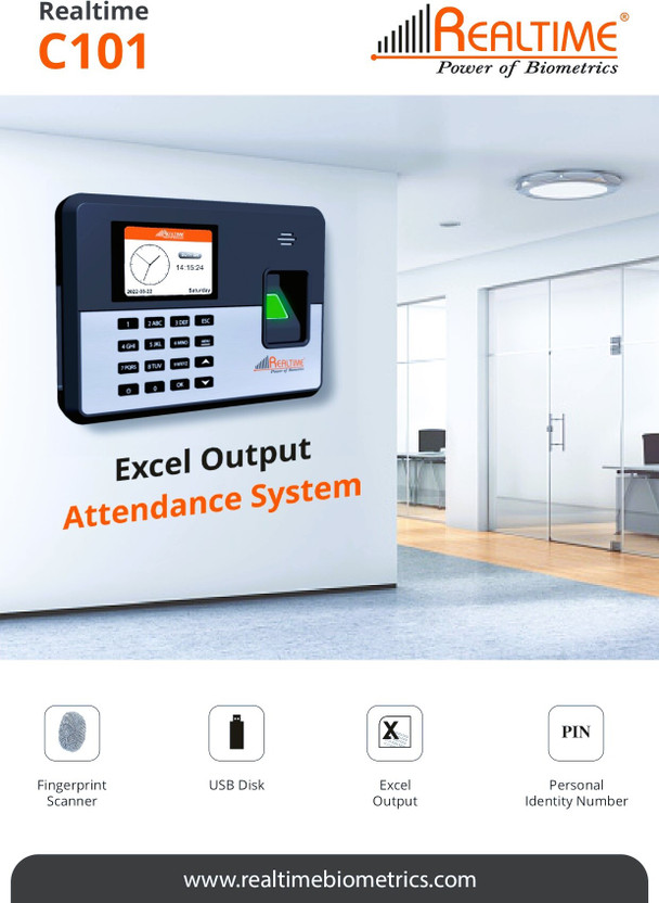 Realtime C101 Attendance System Fingerprint + PIN USB Export Device Time & Attendance(Fingerprint, Password, Card)