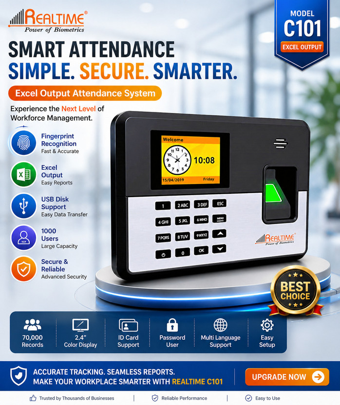 Realtime C101 Secure Biometric Attendance Device Time & Attendance(Fingerprint, Password, Card)