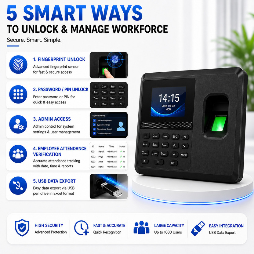 AERYS Time Attendance & Access Control System with Fingerprint & RFID Card Time & Attendance, Access Control(Fingerprint, Password)