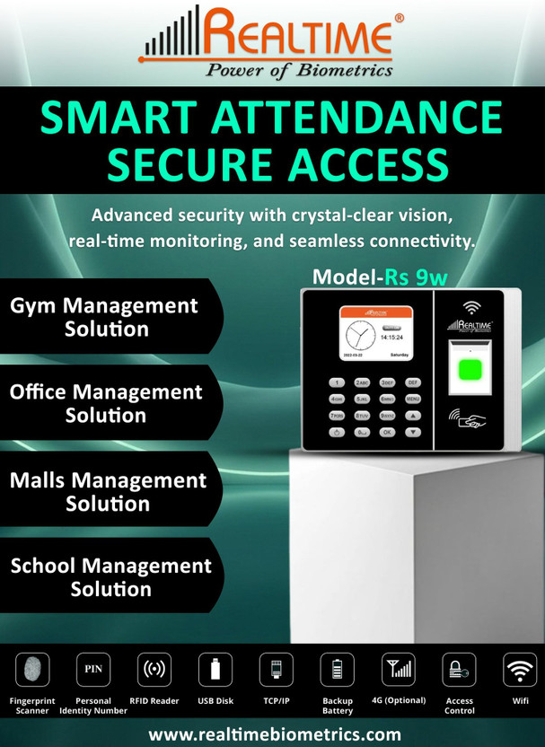Realtime RS 9W Fingerprint Scanner Attendance System & Access Control with Wifi Time & Attendance(Card, Fingerprint, Password)