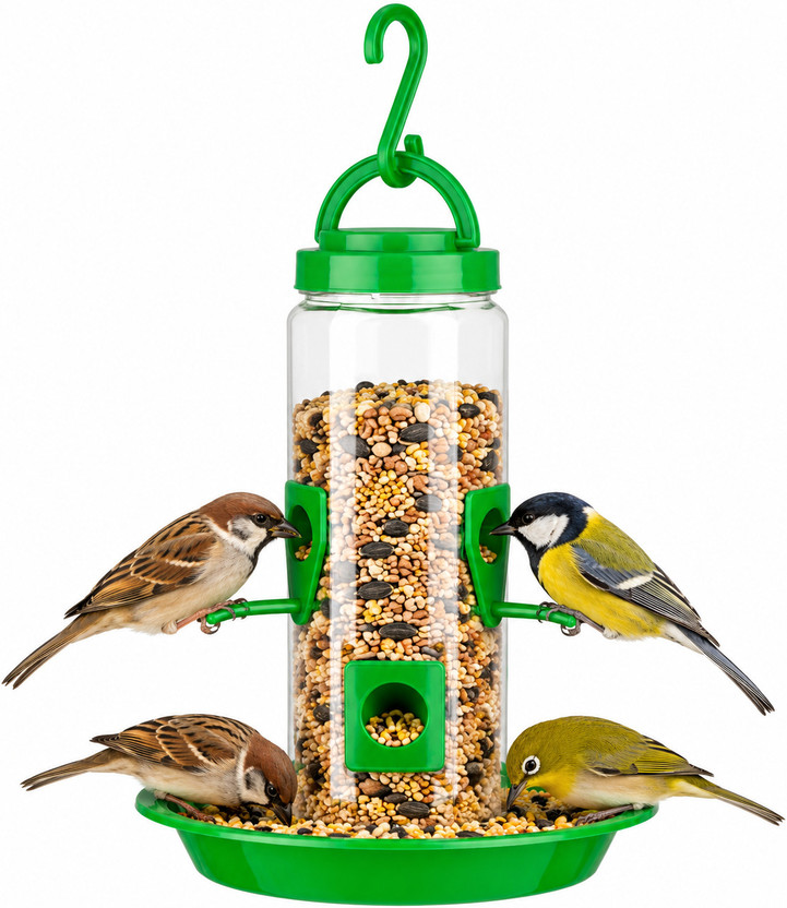 Hitu Bird Feeder Hanging for Sparrows | Balcony & Garden | Window Bird Feeder Tube Bird Feeder(Green)