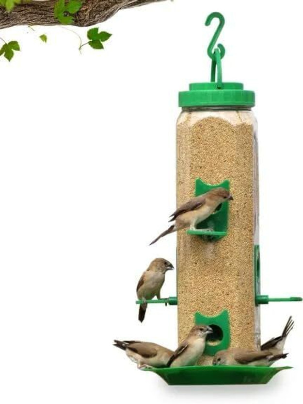 AMIJIVDAYA Large Hexa Bird Feeder | 6 Nozzles | Durable Plastic | 360° Access Tube Bird Feeder(Green)