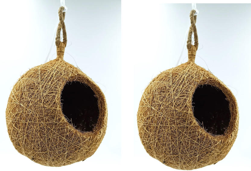 Omiyage 2 Pack Round Jute Bird Nest - Eco-Friendly Sparrow House (Hanging) Bird House(Hanging)