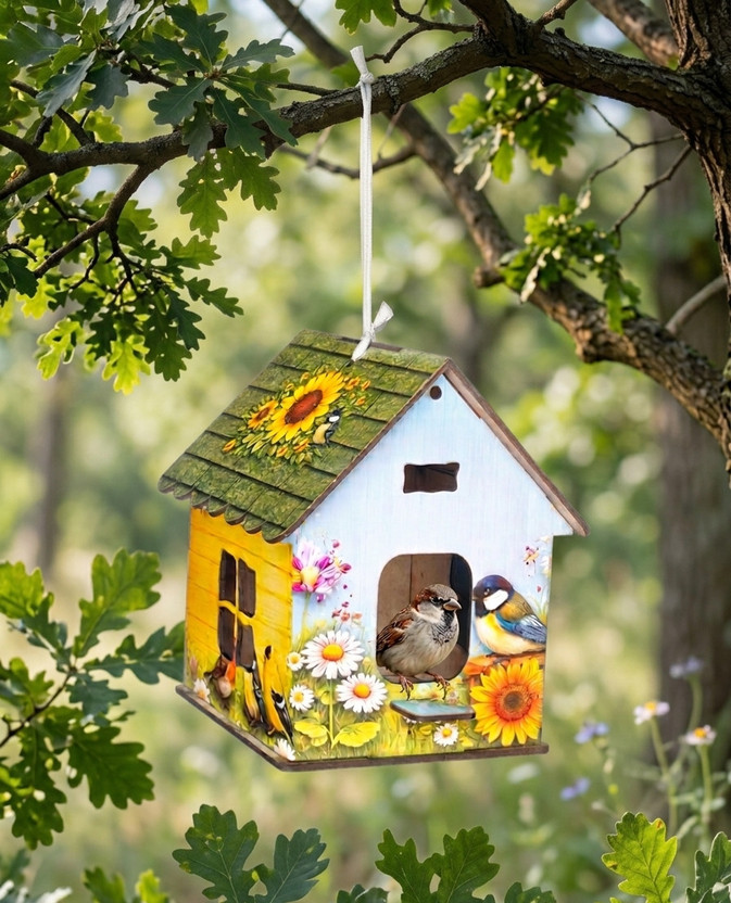 KARNI CRAFT Wooden Hanging Bird House Bird Nest for Balcony Garden Outdoor Bird House(Free Standing)