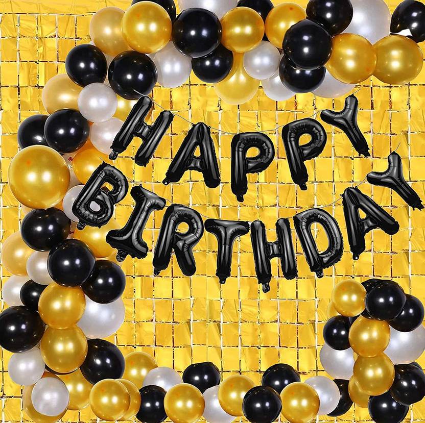 party assets Happy Birthday Decoration Set Golden Black Happy Birthday