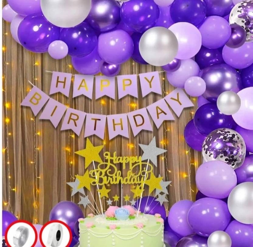 Zebra finch Purple and silver happy birthday party combo kit pack of