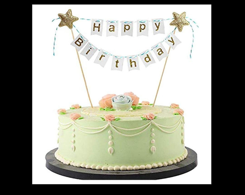 FLICK IN Happy Birthday Cake Topper Birthday Decorations Items White with Golden Alphabet(Set of 1)