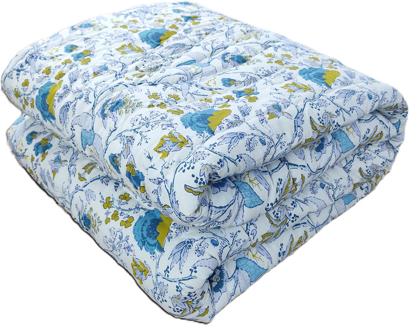 Gnudi Printed, Floral Double Quilt for  Heavy Winter(Cotton, Blue)
