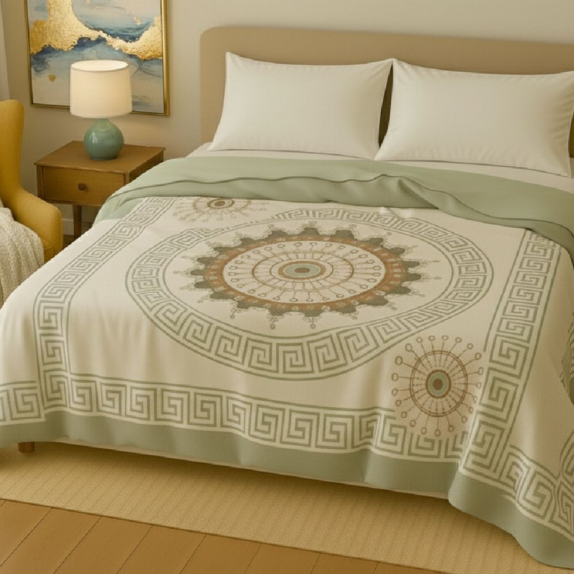 Raymond Home Geometric Double Mink Blanket for  Heavy Winter(Polyester, Green)