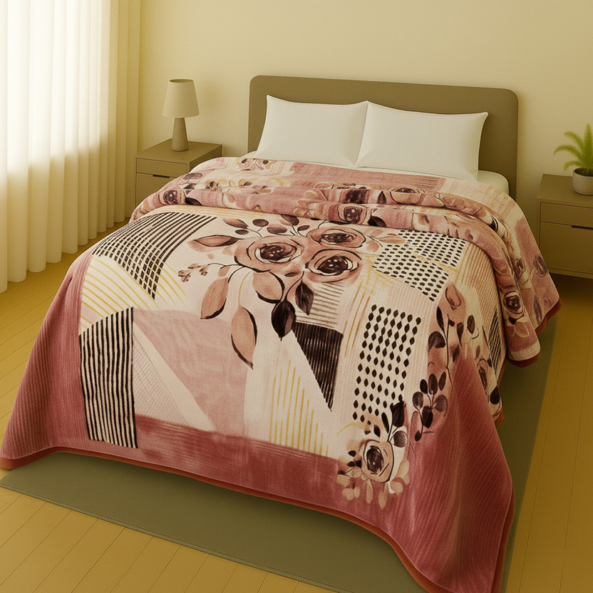 Raymond Home Geometric Double Mink Blanket for  Heavy Winter(Polyester, Pink)