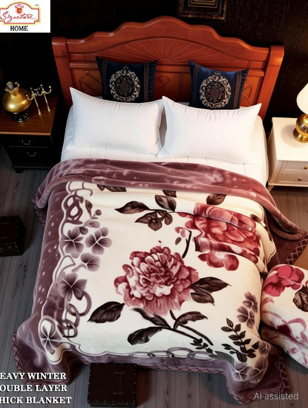 Signature Signature Floral Double Mink Blanket for  Heavy Winter(Fur, Velvet Luxurious Purple 2-Layers Heavy Winter Thick Blanket with 3D Embossing 10) - Flipkart Deal