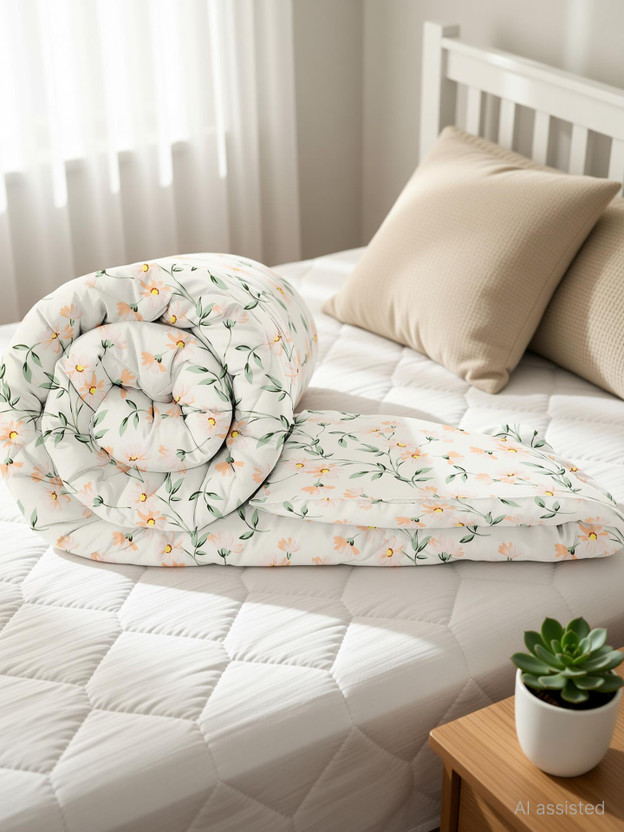 Floating Dreams Geometric Single AC Blanket for  AC Room(Microfiber, Peach)