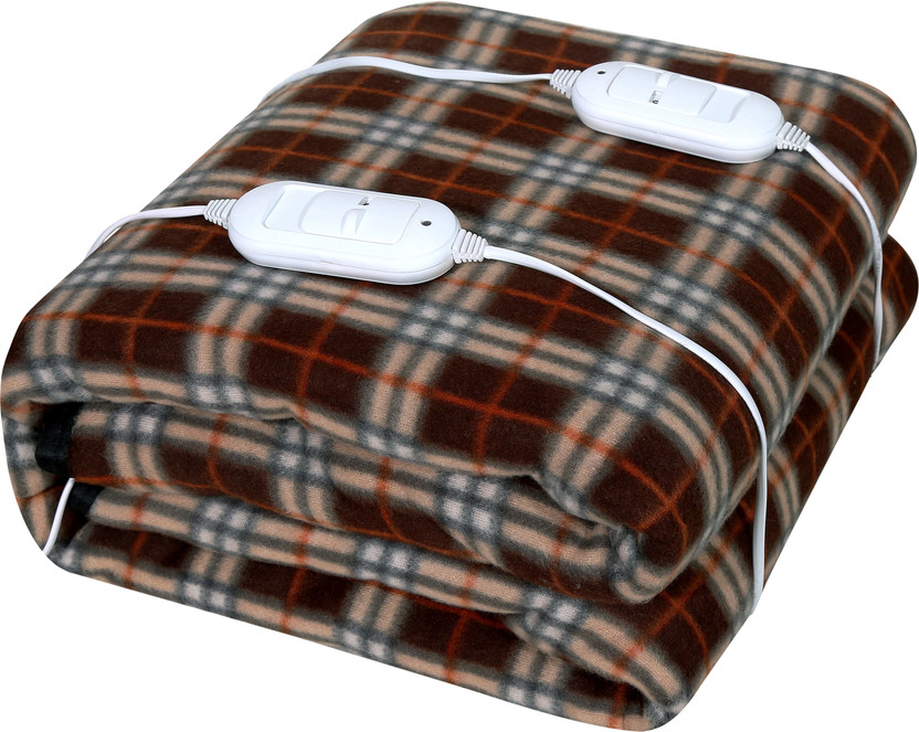 warmzzz Checkered Double Electric Blanket for  Heavy Winter(Poly Cotton, multi brown)