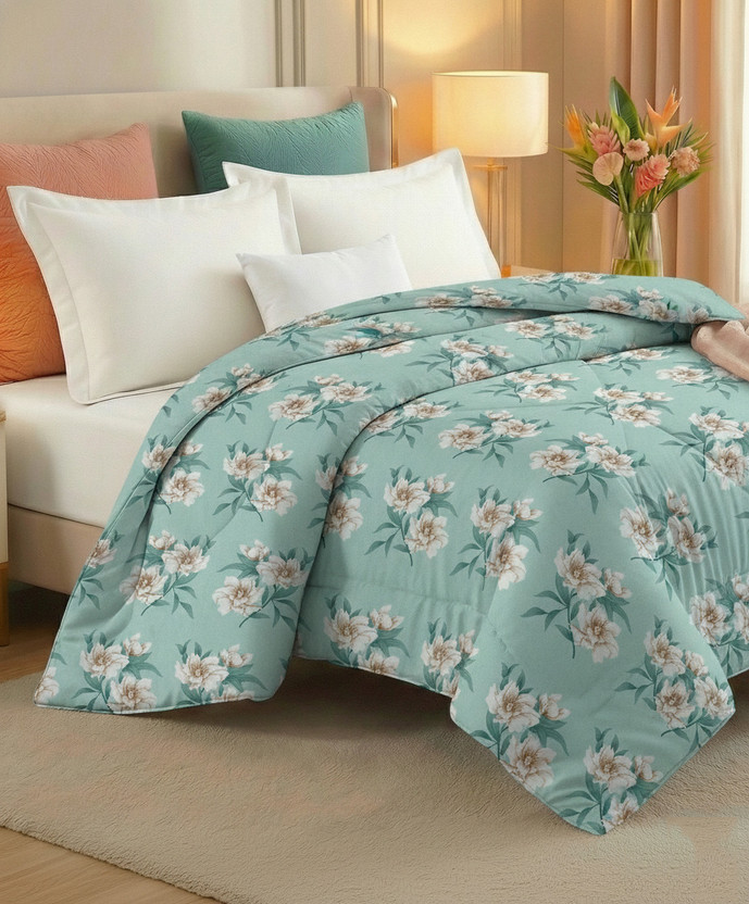BSB HOME Printed Single Comforter for  Mild Winter(Microfiber, Light Green & Beige)